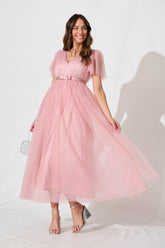 Blush Tulle Lotus Maxi Gown